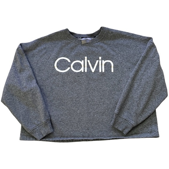 Calvin Klein Logo Fleece Crop Pullover Sweatshirt - Picture 1 of 8